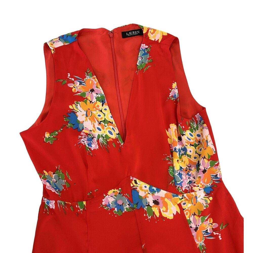 Ralph Lauren Black Label Georgette Maxi Dress Size 14 Red Floral Sleeveless - Picture 5 of 7